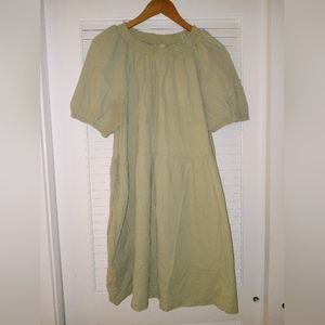 Green Cotton Short Sleeve High Round Neck Dress Plus Size XXL Knee Length